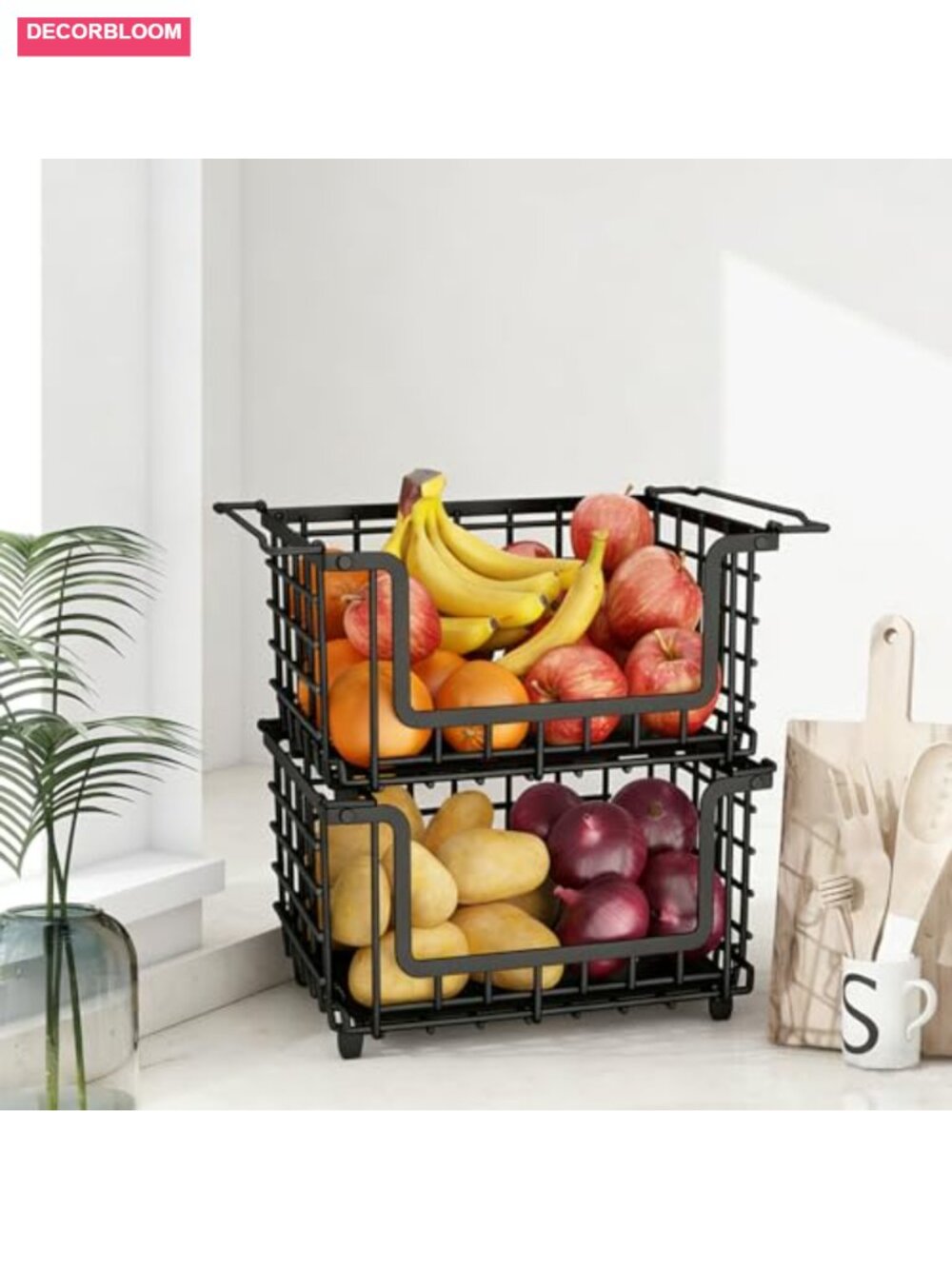 Set of 2 Stackable Metal Wire Baskets Kitchen Pantry Organizer Storage Bins